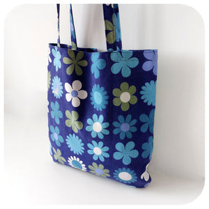 Vintage Fabric Tote Bag made from a 60s blue floral fabric | The Inkabilly Emporium