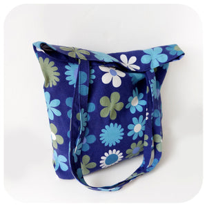 Vintage Fabric Tote Bag made from a 60s blue floral fabric | The Inkabilly Emporium