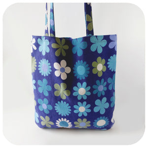 Vintage Fabric Tote Bag made from a 60s blue floral fabric | The Inkabilly Emporium