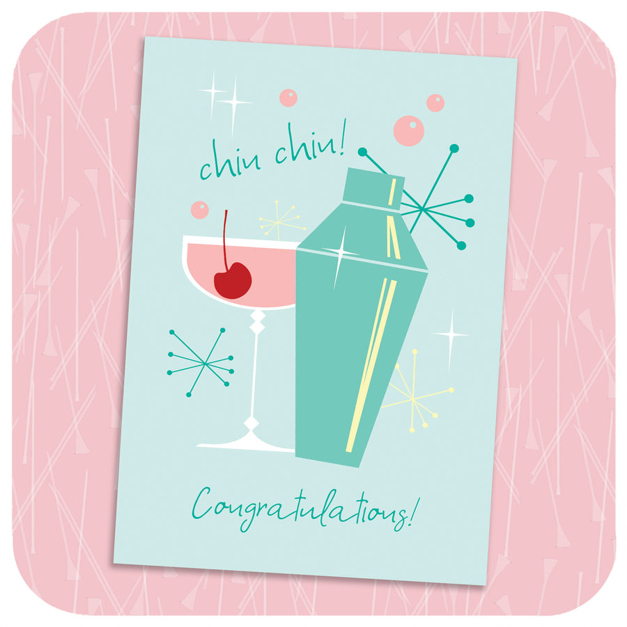 Chin chin! 50s Cocktails Congratulations Card | The Inkabilly Emporium